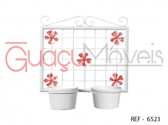 SUPORTE DE PAREDE TELA FLOR COM 2 VASOS