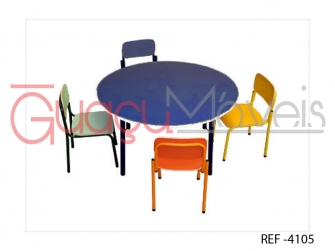CONJUNTO COLETIVO INFANTIL MESA REDONDA COM CADEIRAS EMPILHÁVEIS